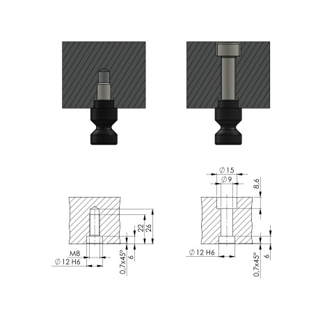 45270-Q10: Espárragos de sujeción Quick•Point® 52 (Diseño técnico )