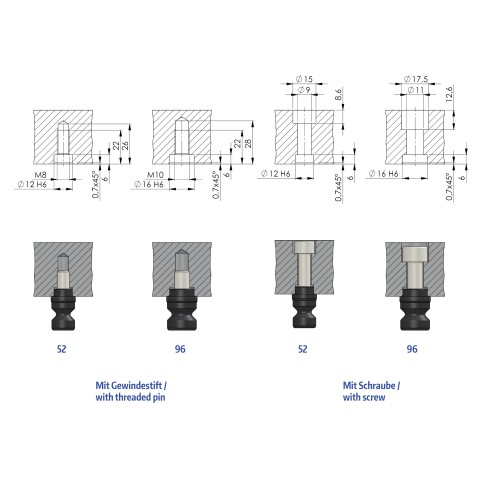 45570: Clamping Studs Quick•Point® 96 (Technical drawing )